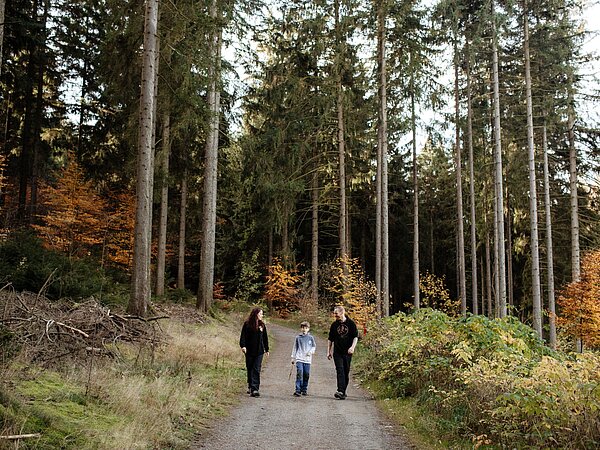 Familie Konrad im unterwegs im Wald unweit ihres neuen Grundstücks.