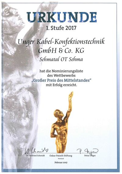 UNGER Kabel-Konfektionstechnik GmbH & Co - Großer Preis des Mittelstandes