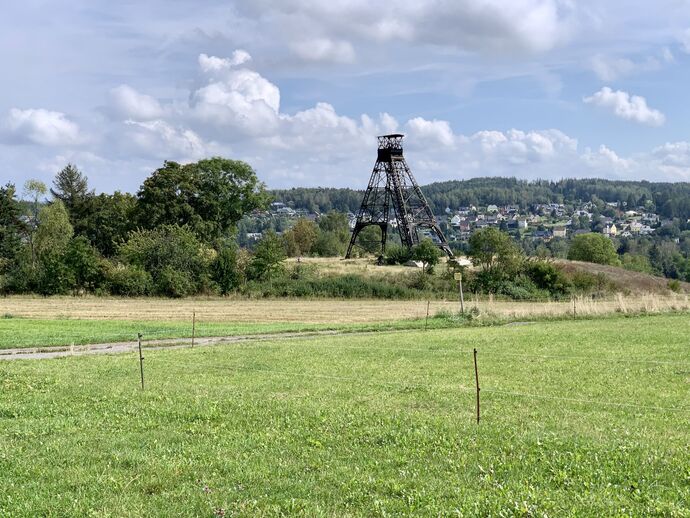 Der Türkschacht bei Zschorlau, Ausblick vom Panoramawanderweg rund um die Bergstadt Schneeberg